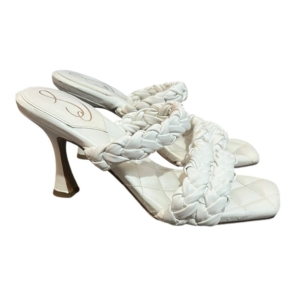 SAM EDELMAN Braided Heel Sandal White Size 10 Square Open Toe - Picture 1 of 7